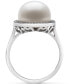 Cultured Freshwater Button Pearl (11mm) & Cubic Zirconia Halo Ring in Sterling Silver