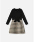 ფოტო #1 პროდუქტის Toddler Girls Bi-Material Dress With Bow Plaid Black And Beige - Toddler|Child