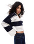 Miss Selfridge striped open stitch crochet long sleeve polo jumper