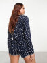 Фото #5 товара ASOS DESIGN mix & match ditsy print long sleeve henley pyjama top with picot trim in navy