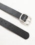 ASOS DESIGN faux leather pebbled belt with rounded silver square buckle in black