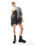 Bershka notch front bandeau faux leather mini dress in black M - фото #3