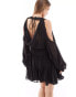 ASOS DESIGN cold shoulder tiered mini dress with lace insert in black