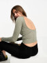 Фото #3 товара Cotton:On boat neck backless long sleeve crop top in khaki