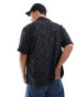 Hollister short sleeve revere collar textured rayon medallion print shirt in black