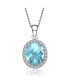 Фото #1 товара Sterling Silver White Gold Plated Oval Ice Blue Cubic Zirconia Solitaire with Halo Necklace