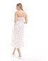 Wednesday's Girl shirred waist cami midi dress in white pink floral