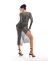 Heiress Beverly Hills premium all over diamante mesh maxi side split dress in black - фото #6