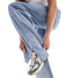 Sixth June low rise acid wash wide leg jeans with split hem in blue