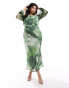 Фото #1 товара ASOS DESIGN Curve chiffon long sleeve midi dress in green abstract print