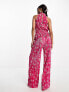 Vero Moda plisse wide leg trouser co-ord in pink florals