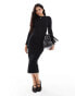 Vero Moda ribbed jersey midi dress in black with white contrast tipping