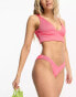 Фото #1 товара We Are We Wear rib amy plunge bikini top in cerise pink