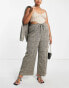 ASOS DESIGN Curve jersey slouch wide leg trouser in sage check