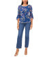 ფოტო #3 პროდუქტის Petite Floral-Print Bell-Sleeve Piped Top