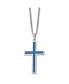 Blue Carbon Fiber Inlay Cross Pendant Curb Chain Necklace