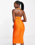 Rare London bandage cut out midi dress in orange