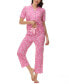 Women's Printed Short Sleeve Notch Collar with Pants 2 Pc. Pajama Set