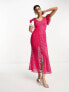 Never Fully Dressed frill sleeve lace midaxi dress in pink