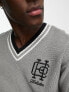 Фото #4 товара Hollister varsity monogram logo v-neck knit jumper in grey