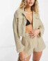 ASOS DESIGN pocket oversized beach shirt co-ord in double gauze in oatmeal Бежевый, 34 - фото #1