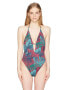 Фото #1 товара Bikini Lab Junior's Why Can't We Be Fronds Plunge One Piece Swimsuit Sz. M