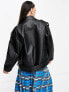 Noisy May faux leather oversized biker jacket in black