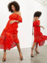 Фото #1 товара ASOS EDITION blouson off shoulder tiered broderie midi dress in tomato red