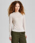 ფოტო #1 პროდუქტის Women's Funnel-Neck Sheer Long-Sleeve Knit Top, Created for Macy's