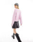 Noisy May crew neck fuzzy knit jumper in pink