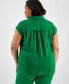 Фото #2 товара Plus Size Button-Front Cap-Sleeve Popover Top, Created for Macy's