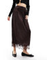 Фото #2 товара River Island satin midi skirt with lace trim in brown