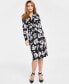 Фото #1 товара Petite Printed Twist-Front Midi Dress, Created for Macy's