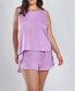 ფოტო #1 პროდუქტის Plus Size Mia Satin 2 Piece Sleeveless Top and Shorts Pajama Set