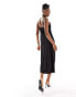 Monki strappy maxi slip dress with lace detail in black