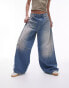 Фото #1 товара Topshop ruined cargo wide leg jeans in mid blue