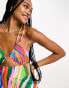 Фото #3 товара ASOS DESIGN Tall satin cut out detail bust maxi dress in multi stripe print