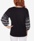 Petite Split Neck Embroidered 3/4 Sleeve Knit Top