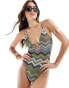 Фото #1 товара ASOS DESIGN Robin cut-out plunge swimsuit in glitter zigzag