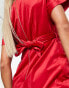 Фото #6 товара Closet London Maternity kimono sleeve velvet midi dress with wrap tie in red