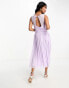 Little Mistress Bridesmaids cross front gathered midi dress in mesh in lilac