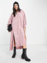 ASOS DESIGN cord oversized maxi shirt dress with splits in pink
