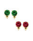Фото #1 товара 2CT Brilliant Cut Set of 2 Simulated Emerald Green Ruby Red Solitaire Round Cubic Zirconia CZ Clip On Stud Earrings Non Piercing Brass