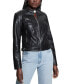 Women's Faux-Leather Moto Jacket with Snap Collar