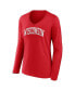 ფოტო #3 პროდუქტის Women's Red Wisconsin Badgers Basic Arch Long Sleeve V-Neck T-shirt