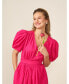 Women's V-Neck Puff-Sleeve Tie-Waist Maxi Dress