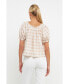 Women's Gingham Top with Short Puff Sleeves
