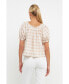 Фото #3 товара Women's Gingham Top with Short Puff Sleeves