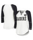 Фото #1 товара Women's White, Black Las Vegas Raiders Rebel Raglan Three-Quarter Sleeve Lace-Up V-Neck T-shirt