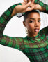 Фото #6 товара Monki long sleeve mesh dress in green check